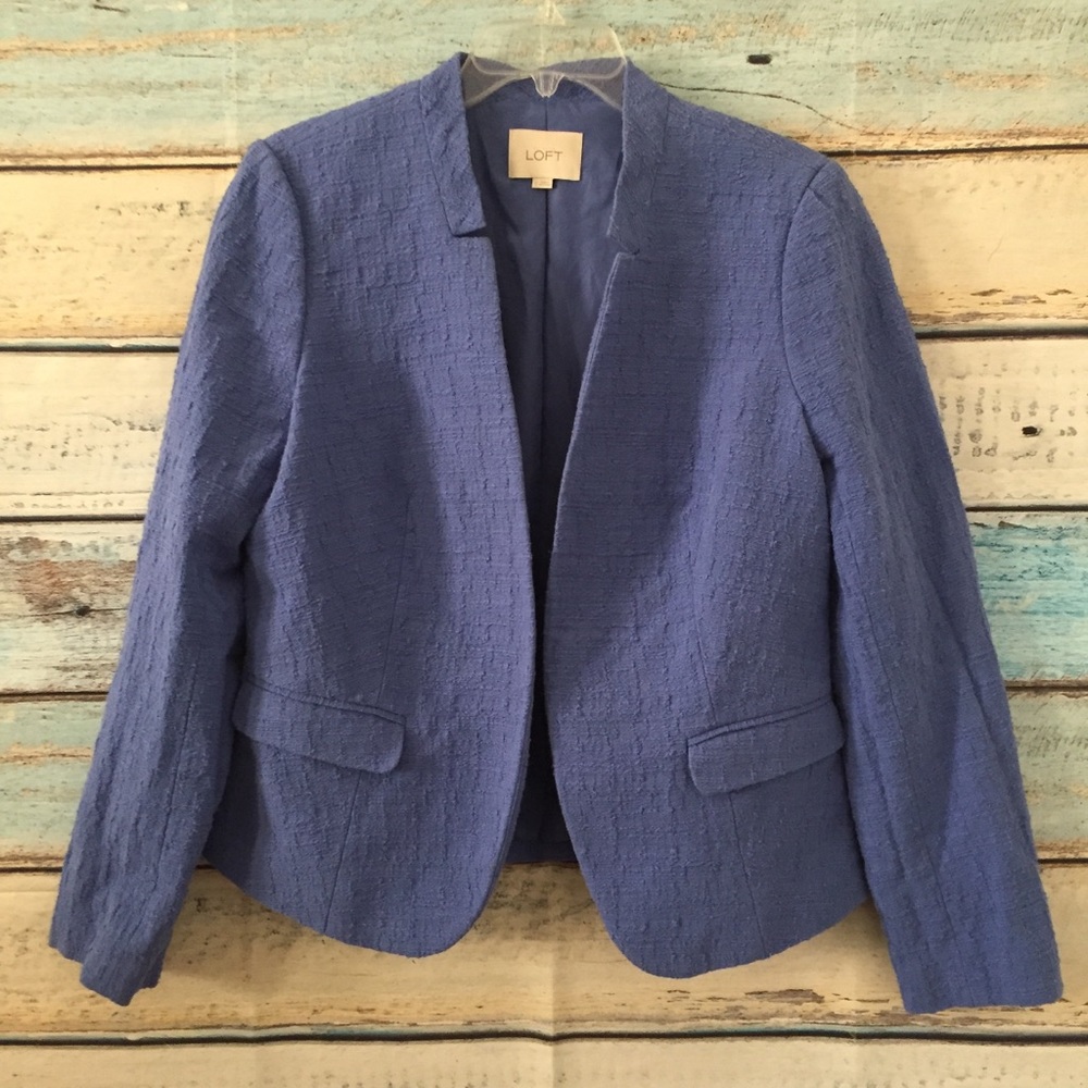 ❌LOFT Ann Taylor Open Front Blazer Jacket Blue Textured Size 12